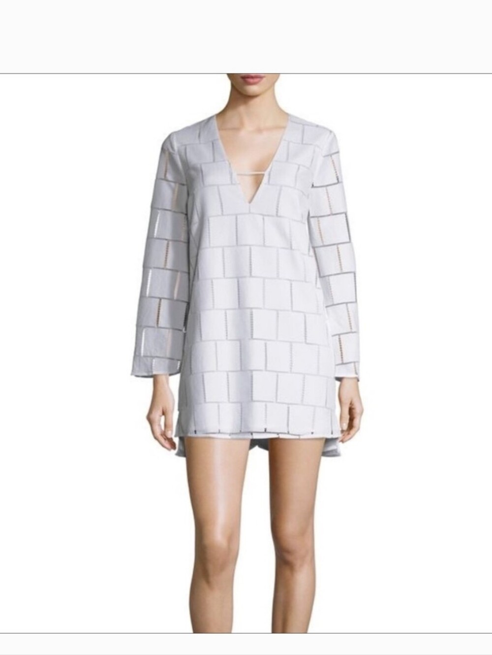 Kendall + Kylie Long Sleeve Grid-Lace White Mini Dress Size M
